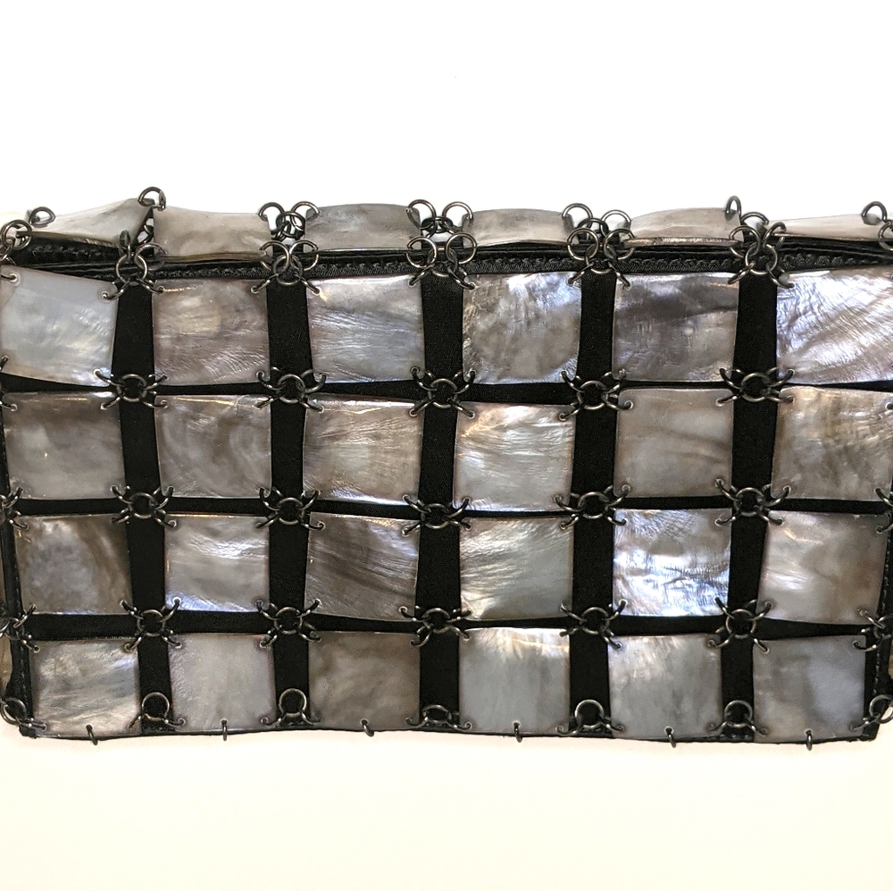 nOir nyc grey gemstone chainlink clutch